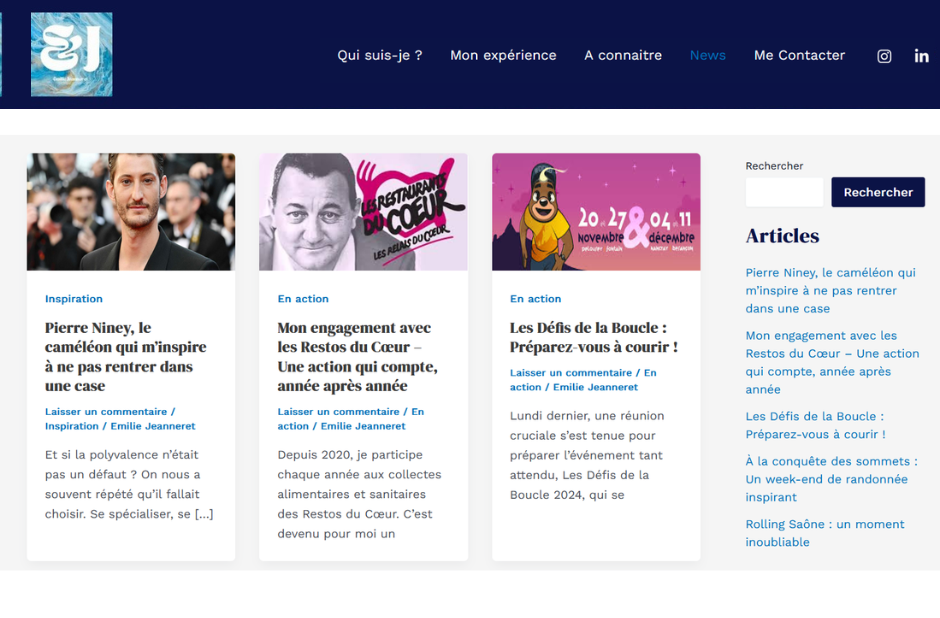 Premier site internet Emilie Jeanneret - Page des articles