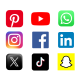 Logo Pinterest, Youtube, Whatsapp, Instagram, Facebook, inkedIin, X, TikTok, Snapshat